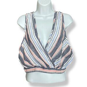 Angie Crop Top Women Striped Wrap-Style Size Large Lightweight Beachy Rayon Tank